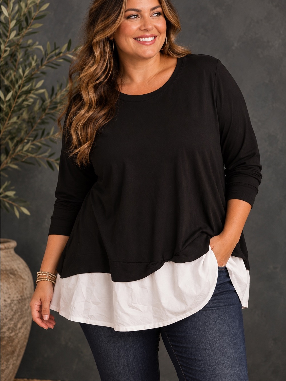 J.Jill 4X Black White Layered Look Tunic Top NWT Cotton Modal